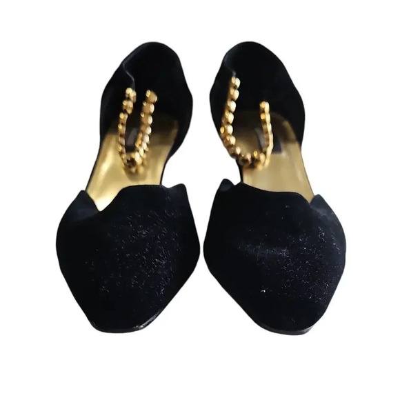 Style Ellemenno Velvet Ankle Chain Heels Black Size 9 - Picture 3 of 8
